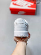 Rear view of a white low-top sneaker showing the padded heel and outsole edge.