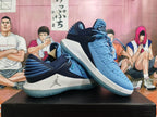 Pair of blue and navy Jordan XXX2 basketball shoes displayed together