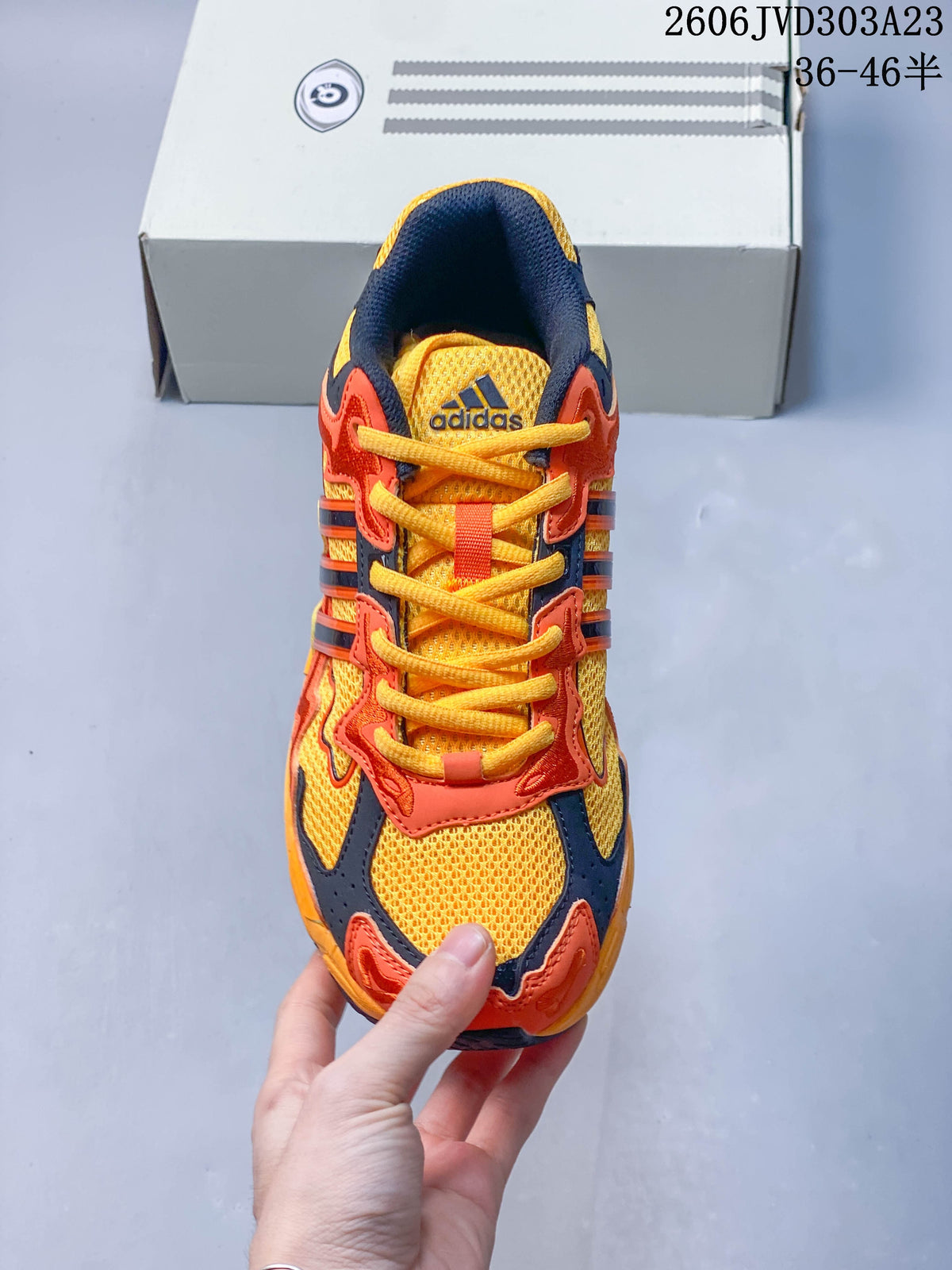 Top view of the laced sneaker with mesh panels and layered overlays