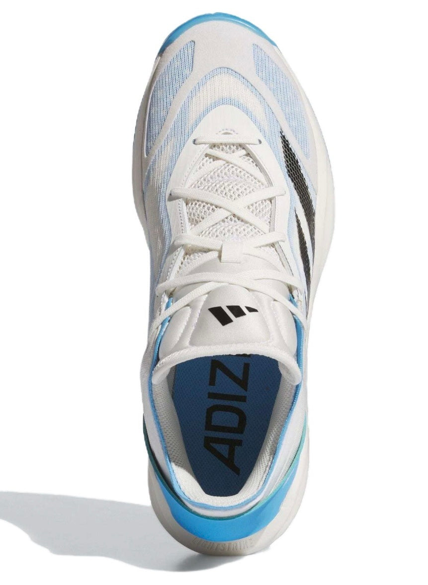 Top-down view of the Adidas Adizero shoe showing laces, tongue, and insole.