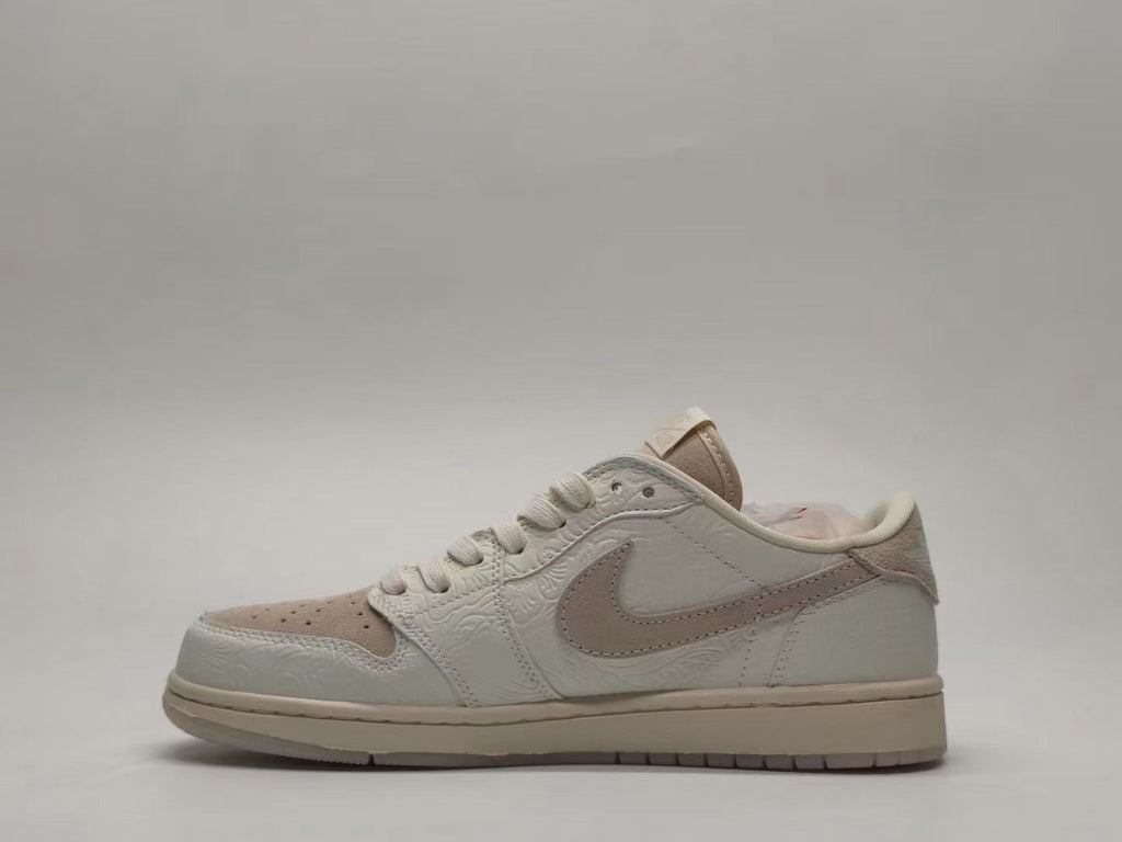 Jordan 1 Low Paisley Embossed Sneakers in Cream and Taupe