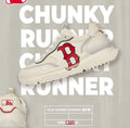 MLB Chunky Runner sneaker in ivory white with black detailing and a red letter emblem, shown from the side.