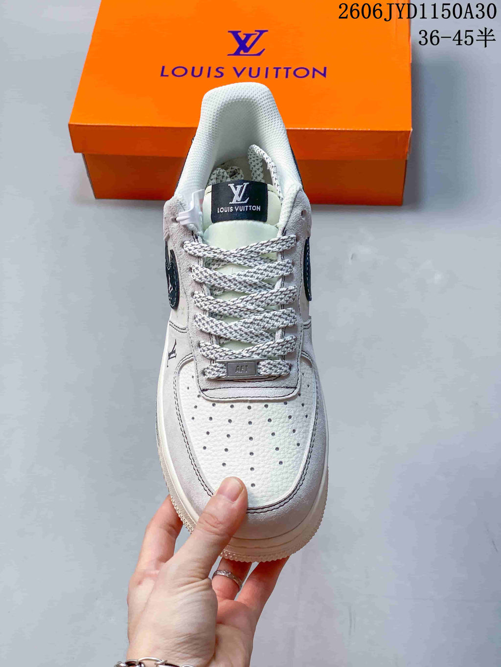 Front view showing the perforated toe and patterned laces