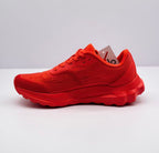 Opposite side view of the red alo sneaker with its sculpted midsole and textured upper.