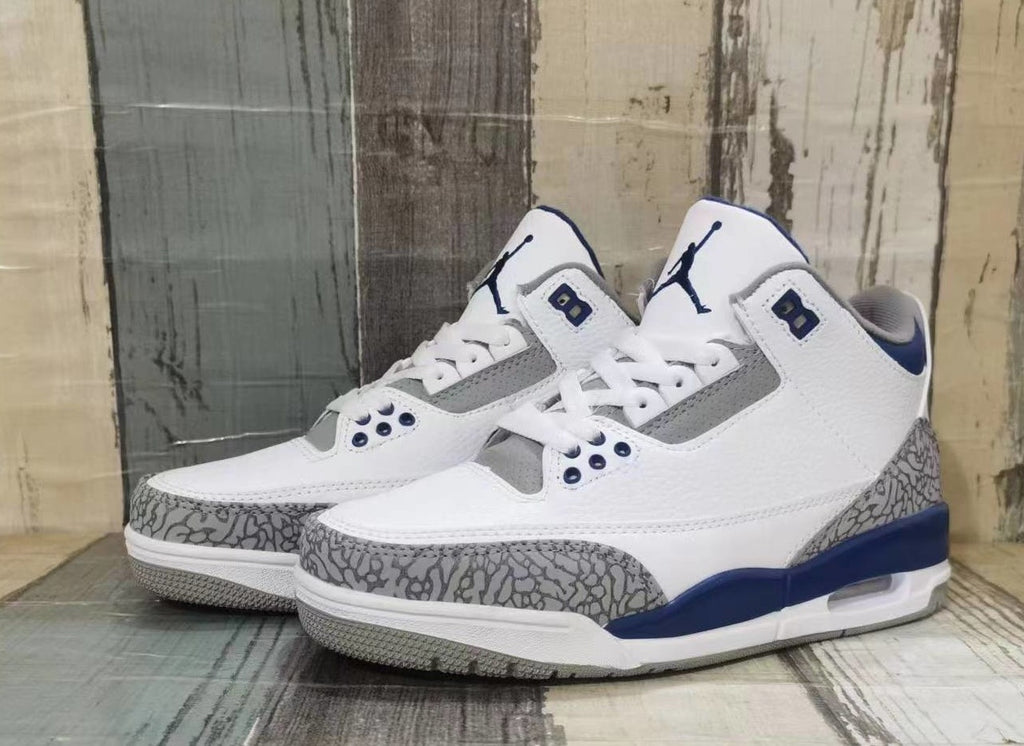 Jordan 3 White and Deep Blue Men's Sneakers