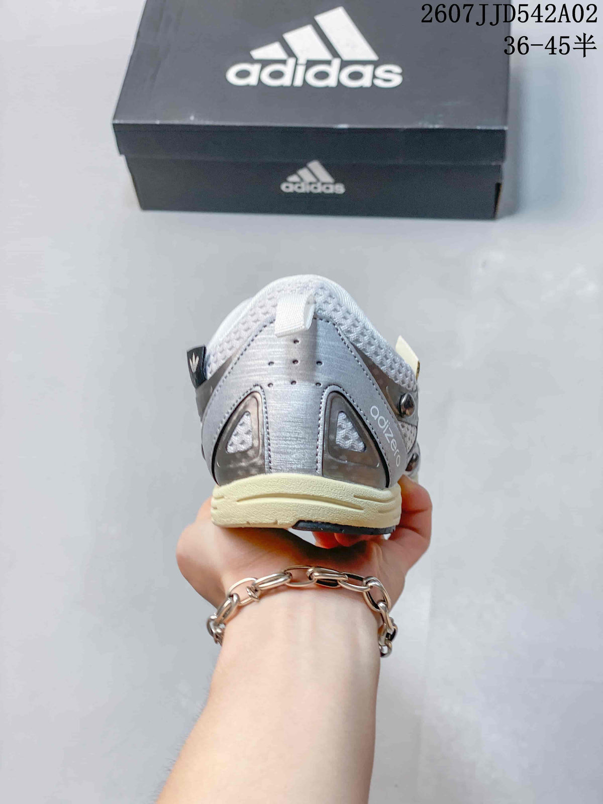 Rear view of the sneaker showing heel construction and details