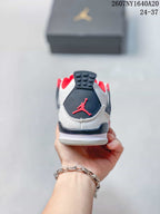 Rear view showing the black heel panel, red Jordan logo, and padded red collar.