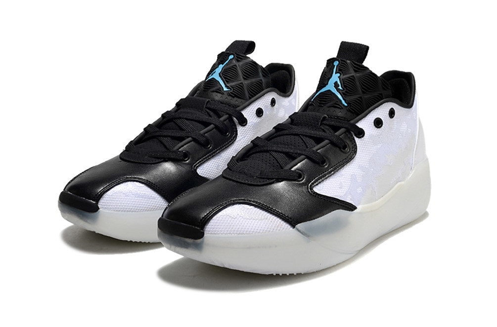 Pair of white and black Jordan Luka 39 shoes viewed from the front