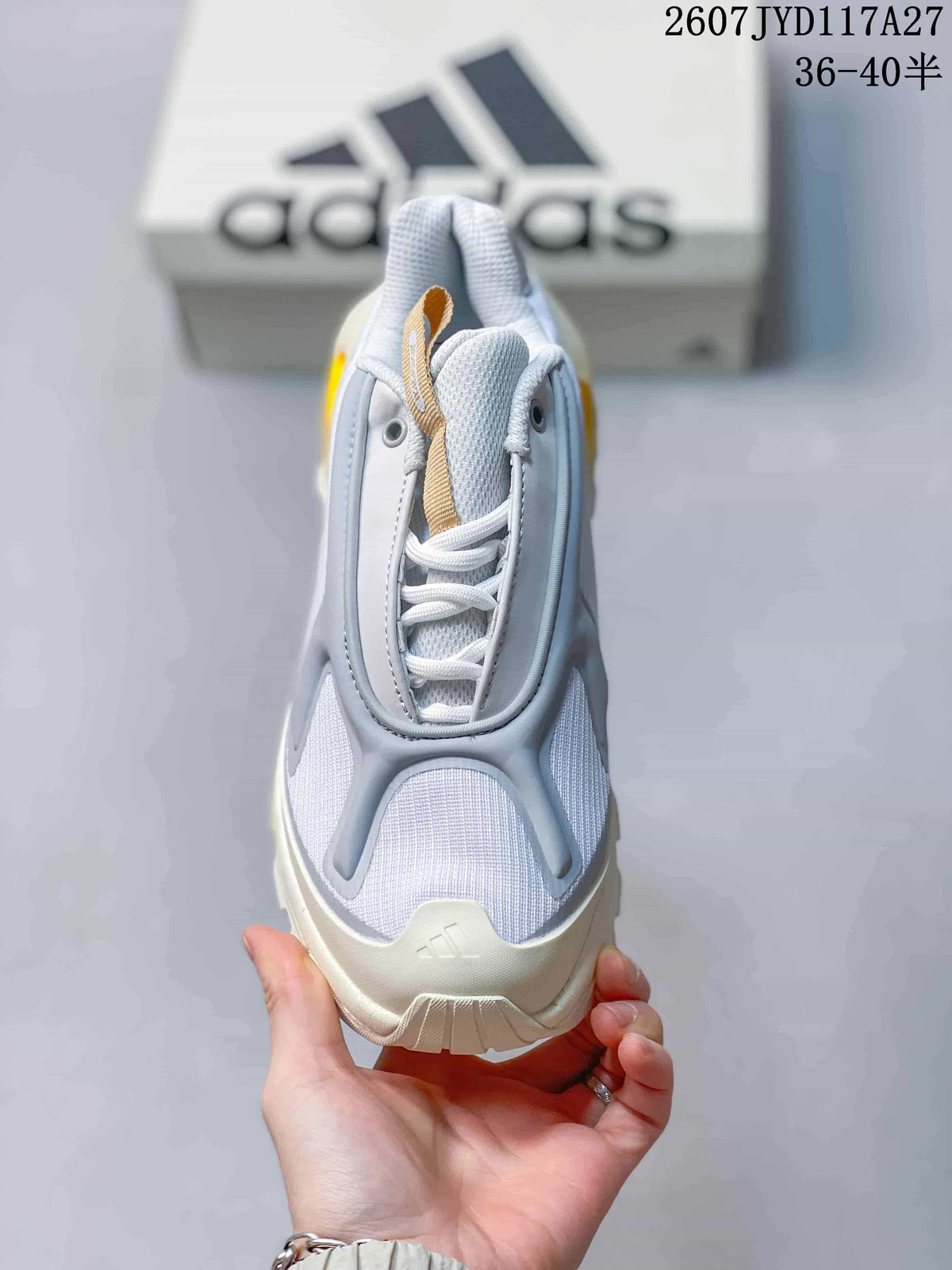 Top view showing the mesh-like tongue and upper, lace fastening, and layered toe design.