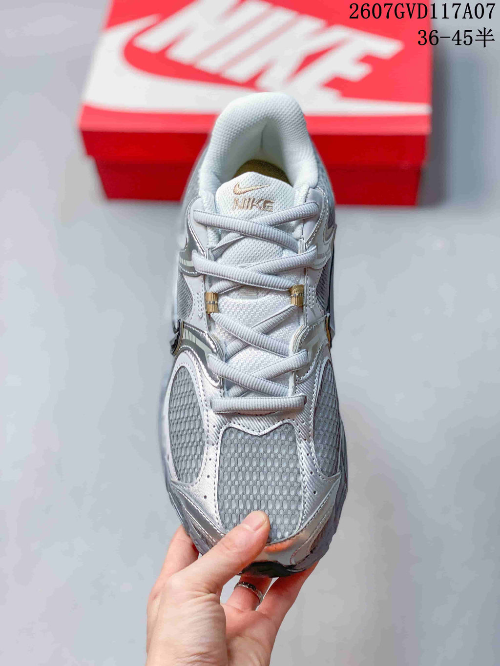Top view showing the mesh-style toe panel, laces, tongue, and padded collar.
