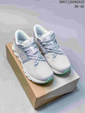 Pair of gray and mint On Cloud X 4 sneakers displayed on a shoebox; product code 2607JJD382A22 and size range 36–45 are shown above.