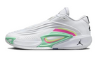 White shoe with mint green and pink side accents