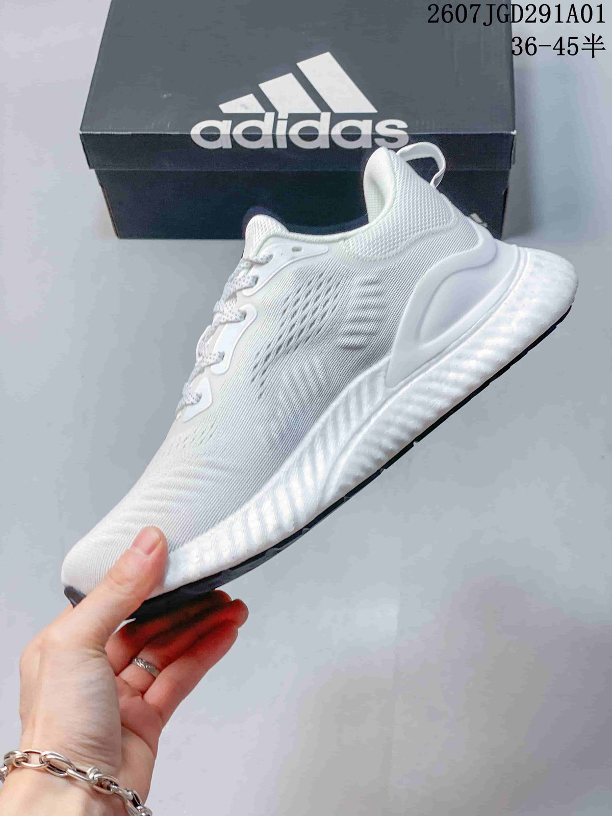 Side profile of a white adidas AlphaBounce Beyond sneaker