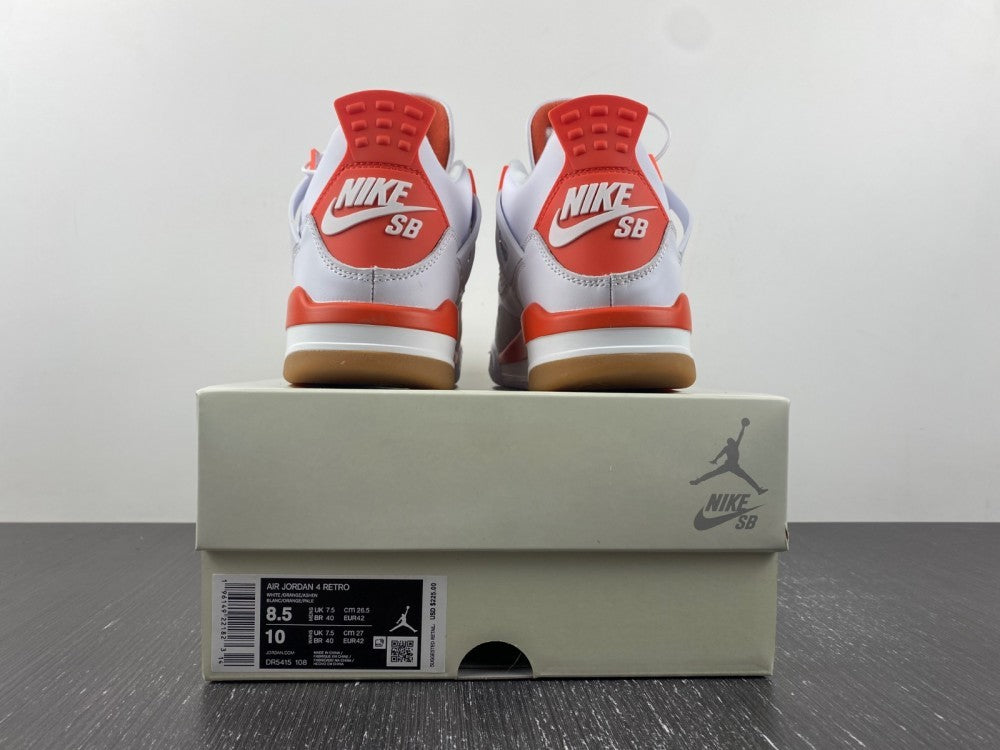 Nike SB x Air Jordan 4 White and Orange Sneakers DR5415-108