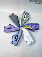 Six Nike Dunk Low sneakers displayed in assorted colorways; image overlay shows sizes 36–45.5.