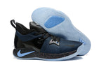 Black and navy Nike PG 2 basketball shoe with a speckled midsole and translucent outsole