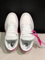 Top-down view showing white laces, perforated toe boxes, padded tongues and graphic sockliner details.