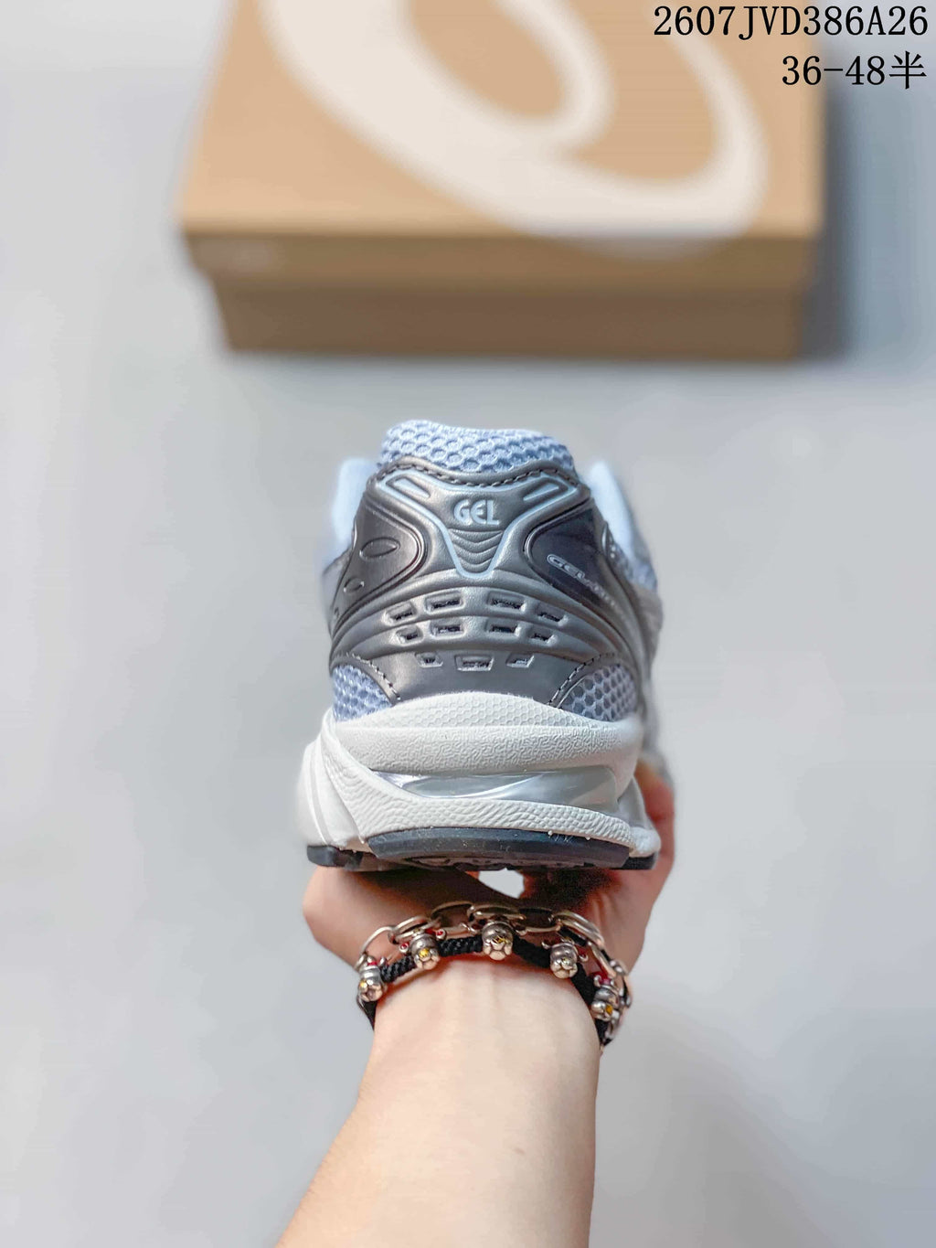 Rear view showing the padded heel, GEL branding, and layered heel construction.