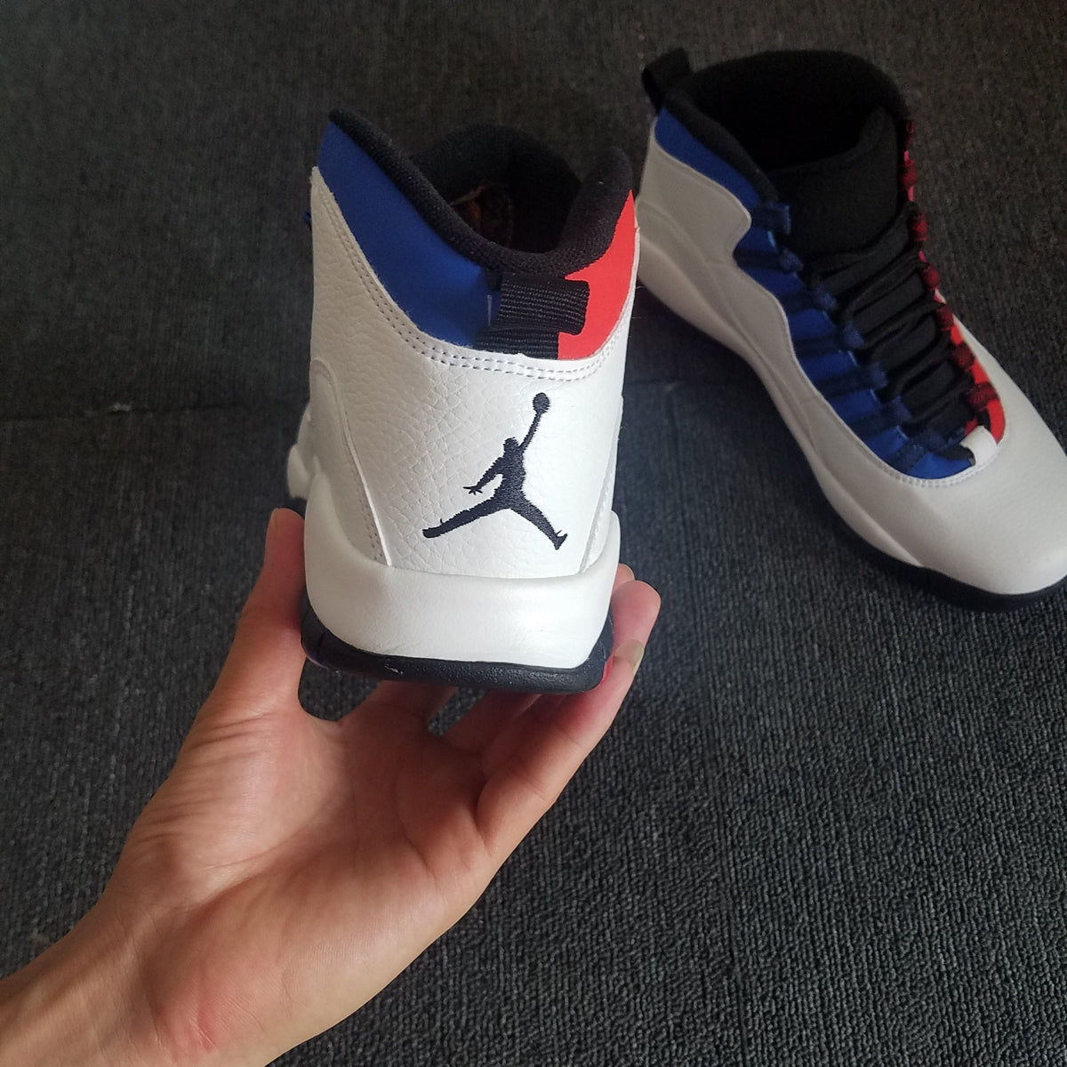 Air Jordan 10 Mismatch High-Top Sneakers White Red Blue