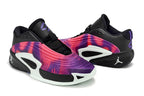 Pair of black Jordan Luka 3 shoes with vivid purple and pink gradient panels