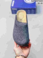 Top view of the gray closed-toe clog with the footbed visible.
