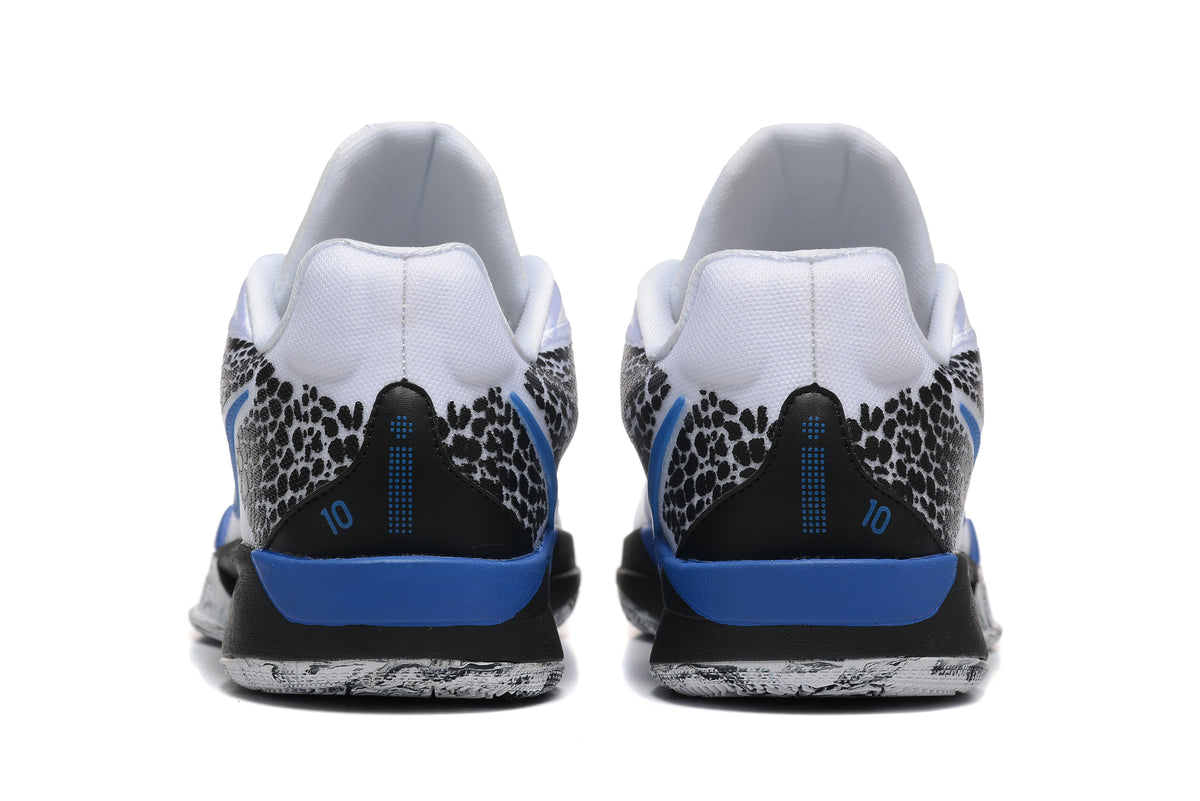 Rear view showing spotted heel panels and blue accents