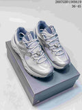 Pair of gray and lavender KAILAS trail shoes displayed on a shoebox, with the product code and size range shown above.