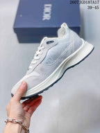 Side view showing the layered upper panels, translucent patterned side section, raised midsole, and dark outsole.