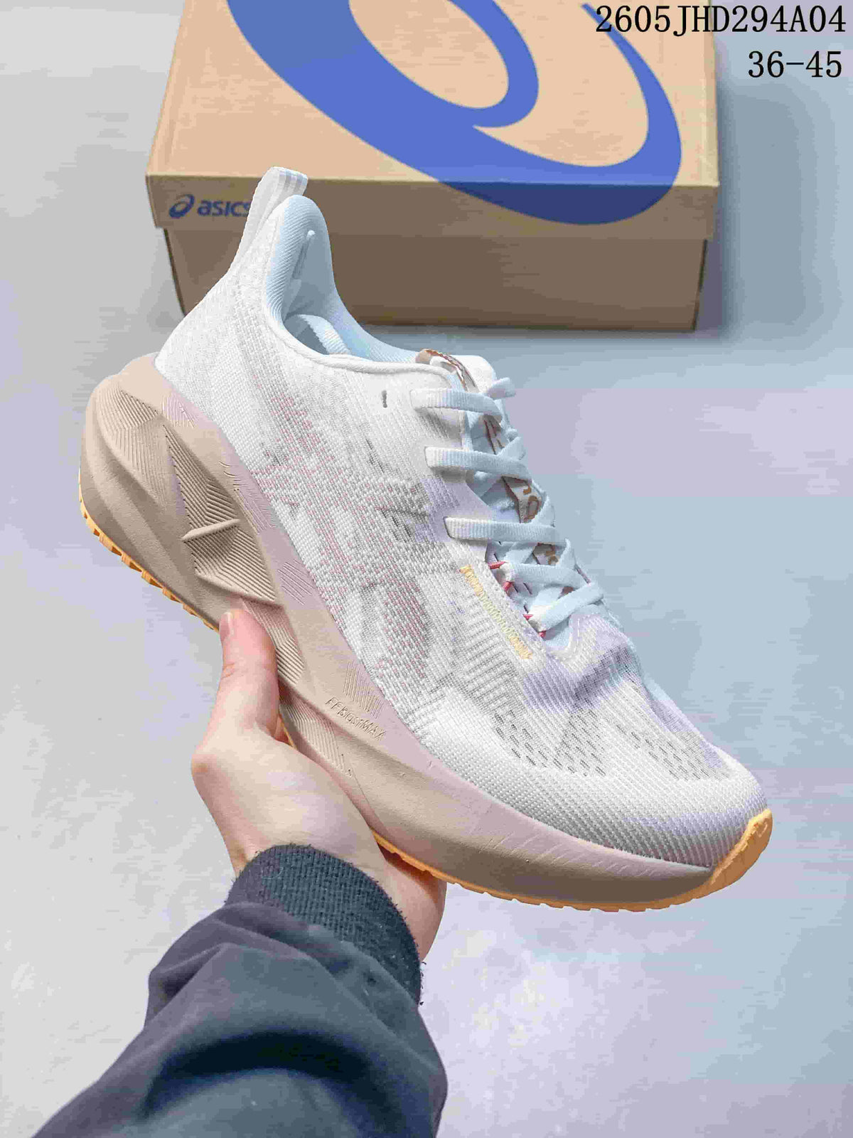 White ASICS NOVABLAST 5 LE running shoe with pastel accents