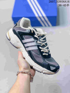 Black, gray, and white adidas Response CL sneaker with pale side stripes and a chunky white outsole.