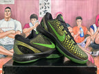 Pair of black and green Nike basketball sneakers shown from the side
