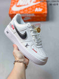 White low-top sneaker with black Swoosh detailing, red accents, and a white outsole; style code 2607GGD1159A19 and size range 36-45 are overlaid.