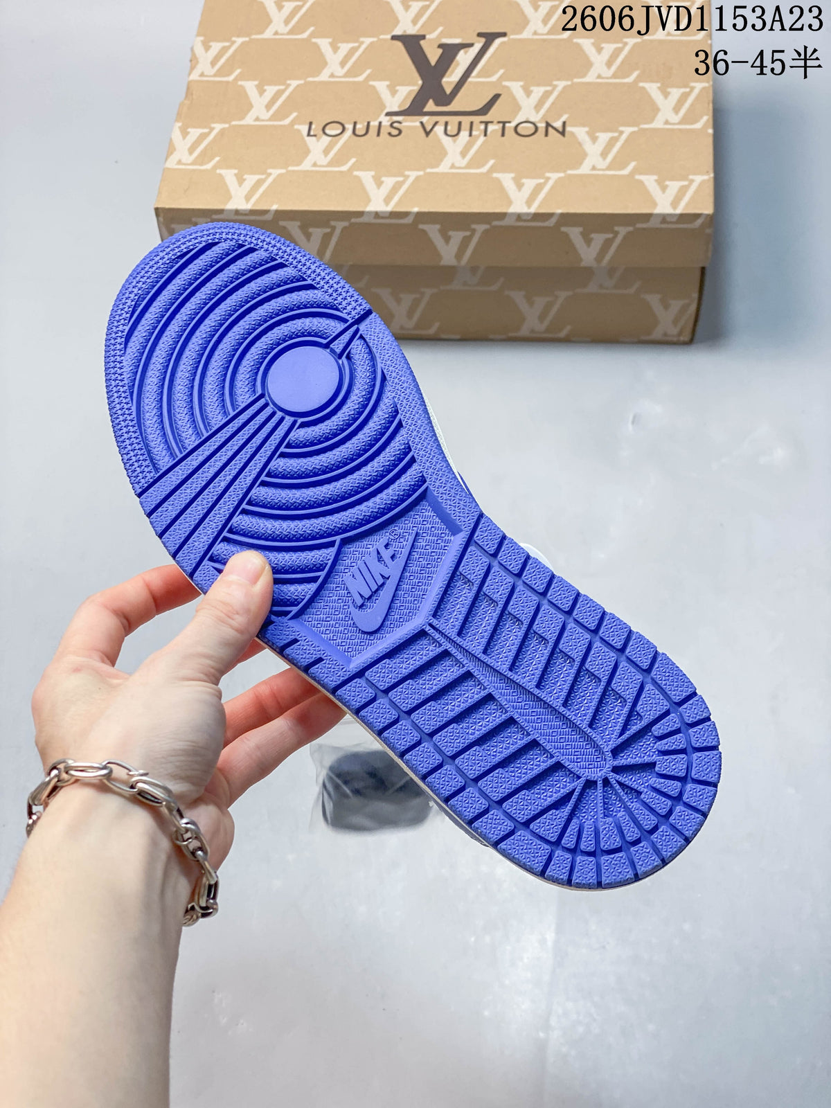 Blue patterned outsole of a low-top sneaker
