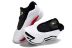 White and black Jordan Luka 3 basketball shoes with red accents and a patterned side panel