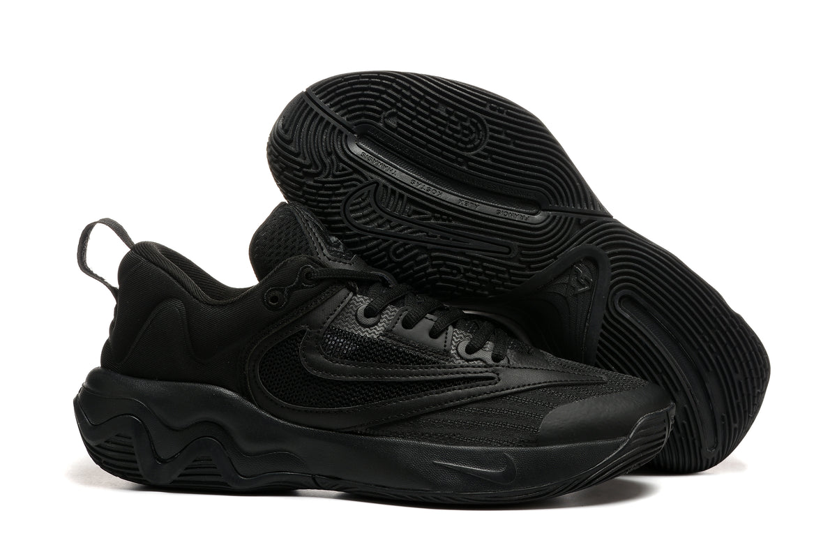 All-black basketball shoe with mesh panels