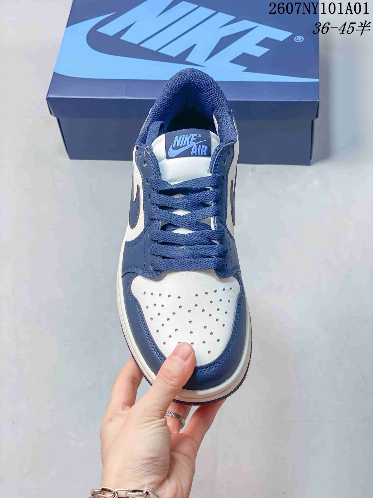 Front view showing the perforated toe, blue overlays, and laces