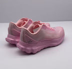 Rear three-quarter view of the pink sneaker pair showing heel details and Alo branding.