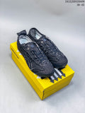 Pair of dark blue Onitsuka Tiger Mexico 66 SD sneakers displayed on a yellow shoe box; style code 2412JGD320A08 and range 36-45 are visible.