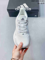 Top view of the white lace-up sneaker with adidas tongue branding