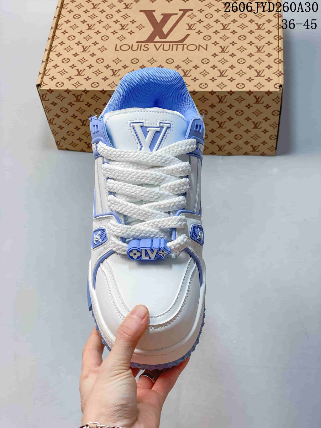 Top view showing the laces, tongue, and toe of the sneaker