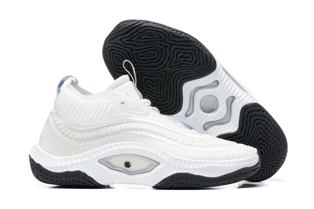 White Nike Anthony Edwards 3 shoes, with outsole view