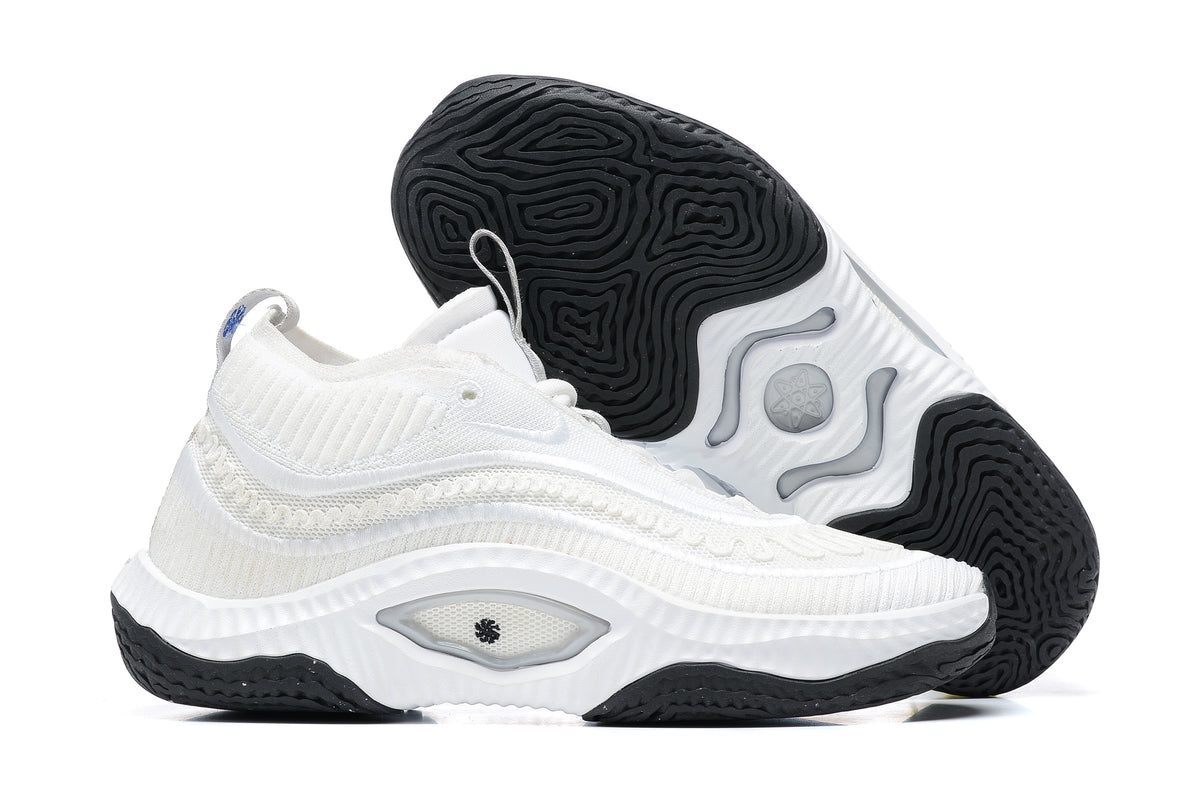White Nike Anthony Edwards 3 shoes, with outsole view