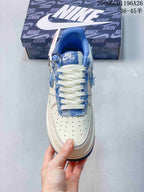 Top view showing the laces, perforated toe, and denim eyestay