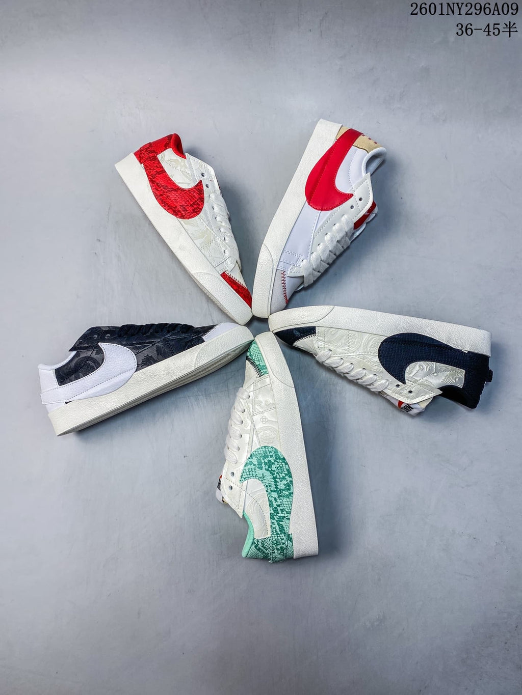 Five Nike Blazer Low ’77 Jumbo colorways arranged together