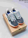 Pair of Nike Zoom Fly 5 shoes in navy, white, mint green and orange, displayed on a Nike shoebox; image text shows style code 2607JHD1549A19 and size range 36–45.