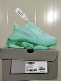 Mint green Balenciaga sneaker displayed on its box, with the side branding and box label visible.