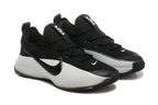 Pair of black and white training shoes shown at an angled front view.