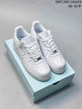 Pair of white Nike Air Force 1 '07 low-top sneakers displayed on a light blue shoe box.