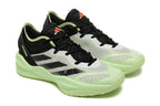 Pair of pale gray Adidas Adizero shoes with light green soles, shown at an angle
