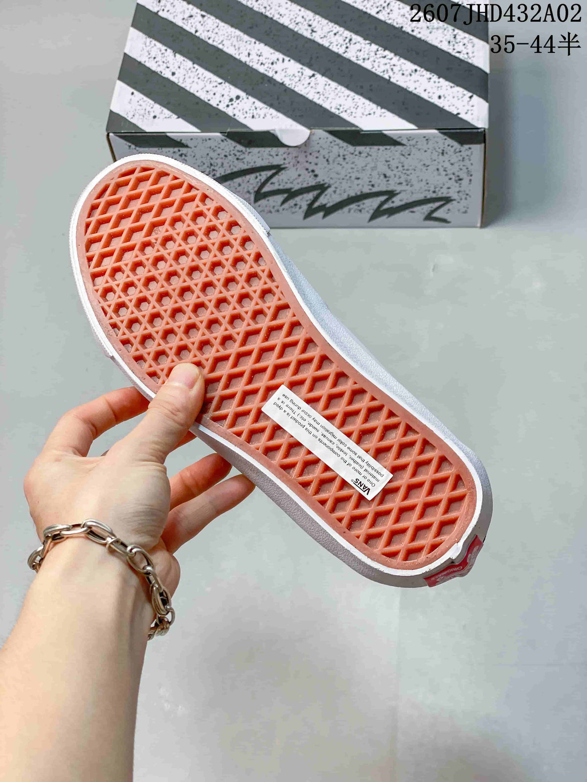 Close-up of the sneaker's waffle-pattern outsole